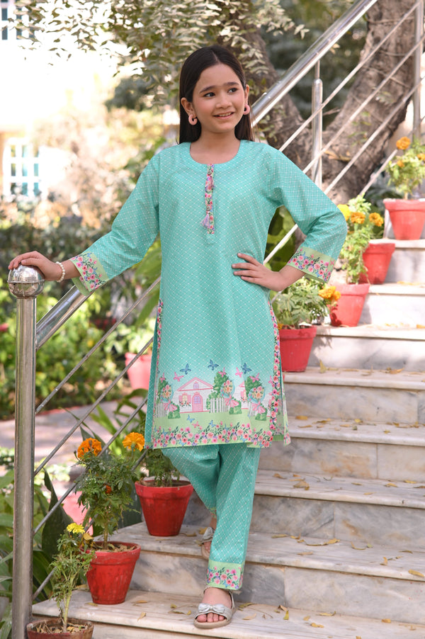 Girls Printed Lawn 2 Piece Suit
