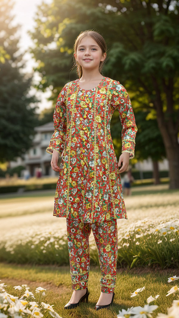 Girls Printed Lawn 2 Piece Suit 4691